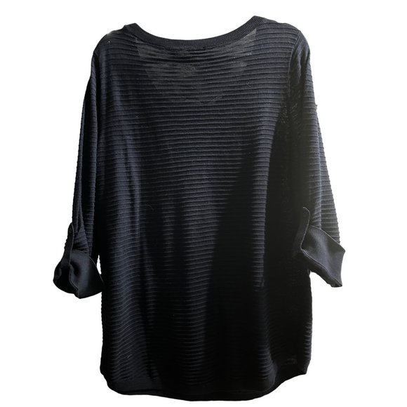 Talbots size XL navy textured lightweight 3/4 sleeve tunic sweater - Picture 2 of 6